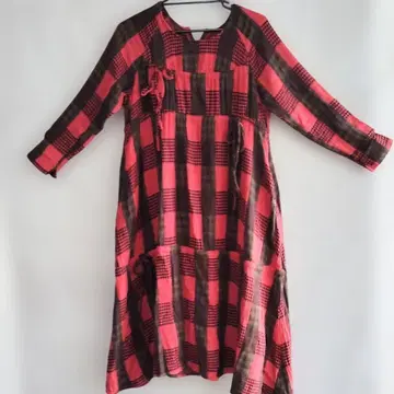PERSONS 홍차 체크 무늬 셔츠 원피스 M