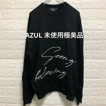 [미사용 컨디션 최상] AZUL 블랙 니트 스웨터 화이트 레터 자수