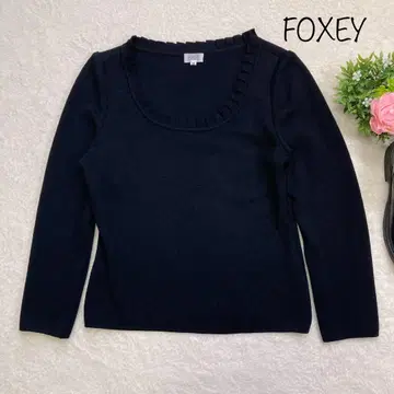 FOXEY 부티크 프릴 옷깃 주름 옷깃 니트 블랙 42