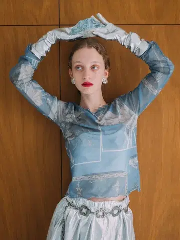 Sahara 꽃무늬 시스루 긴팔 상의