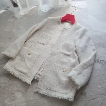 새상품급 Elura 화이트 트위드 자켓 루즈핏 정가 14300