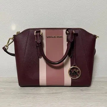 MICHAEL KORS 버건디 스트라이프 숄더백