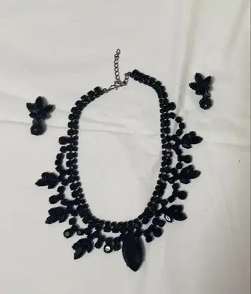 imac 블랙 큐빅 목걸이와 귀찌 세트