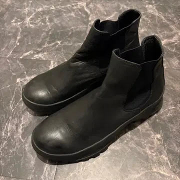 PADRONE 블랙 가죽 사이드 고어 부츠