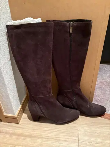 pas de rage 다크 브라운 스웨이드 롱 부츠