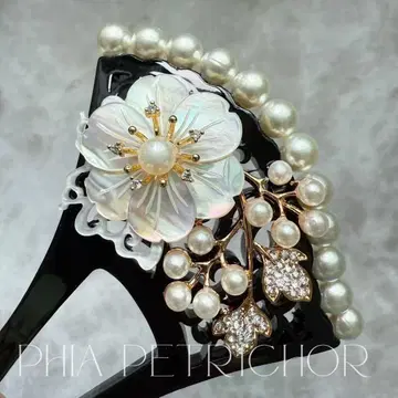 머리 장식 헤어콤 바치형 펄 비녀