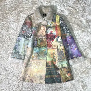 페이크 무스탕 아트 올 패턴 코트 안감 퍼 멀티 컬러 그런지