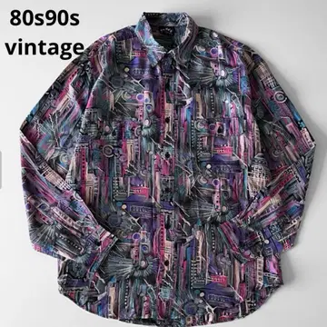 80s90s USA 구제 의류 빈티지 실크 올 패턴 셔츠 아트 셔츠