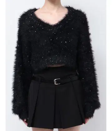 EMODA 샤기 시퀸즈 니트 블랙