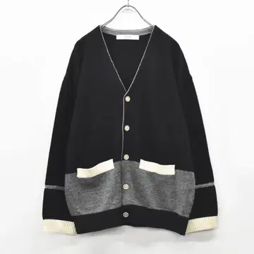 새상품급 스뉴우 sneeuw 라인 니트 가디건 캐시미어 블랙 그레이