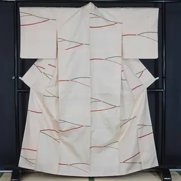 미사용  실 160cm 화이트 베이지 순수 실크  라인 패턴 a734