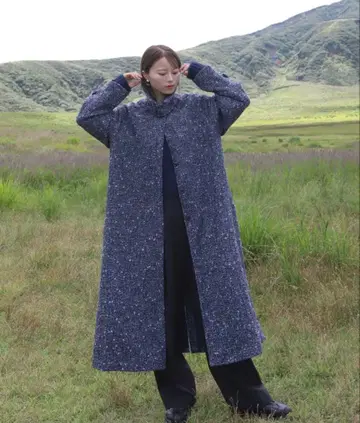 스탠드 칼라 울 트위드 코트