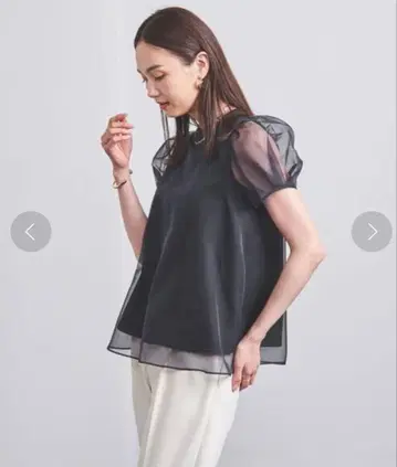 UNITED ARROWS 오간자 미니 퍼프 숏 슬리브 블라우스