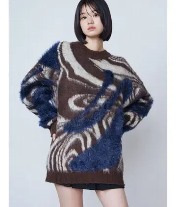 EMODA 라메 믹스 오버 패턴 니트