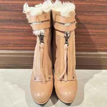 DIANA 어그 부츠 천연 가죽 22.5cm 베이지 힐 11cm