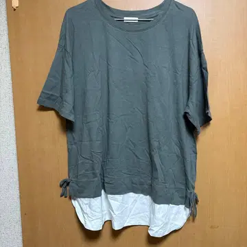내추럴 플러스 그레이 티셔츠 빅 사이즈 밑단 리본이 귀여워요