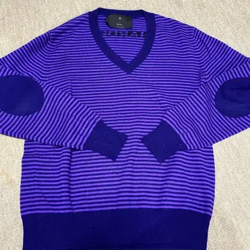 퍼플 보더 V넥 니트 스웨터 캐시미어