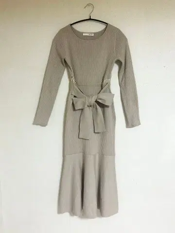 로얄 파티 리브 니트 머메이드 롱 원피스 리본