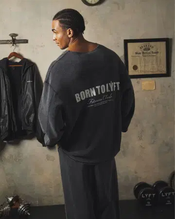 lyft 컷오프 빈티지 써멀 롱 T셔츠 블랙