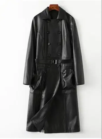 새상품 여성용 고급 천연 가죽 초소프트 램 가죽 롱 코트 블랙 여성 코트