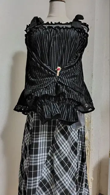 axes femme 3종 세트 벨로아 오프숄더 PO 체크 스커트 벨트