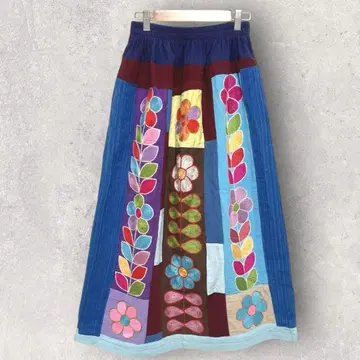 롱 스커트 플레어 스커트 꽃무늬 패치워크 컬러풀 개성있는 멋쟁이