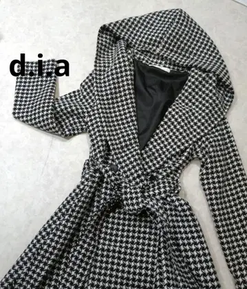 d.i.a. 하운드 투스 패턴 후드 부착 코트