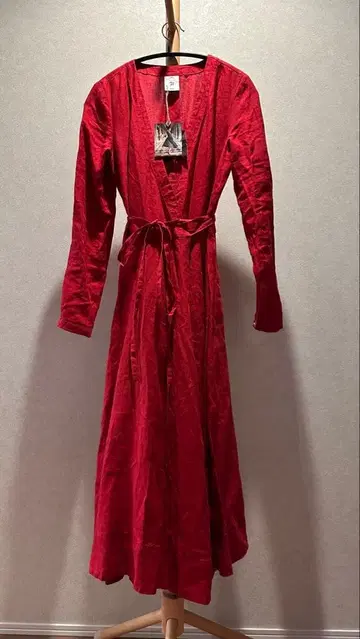 레드 랩 드레스 긴팔 풀렝스