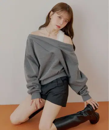 Chico 원숄더 어깨 레이스 상의 차콜 그레이