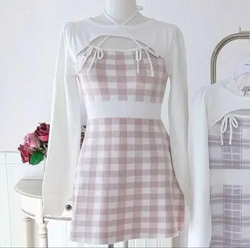 evelyn 리본 체크 타이트 OP