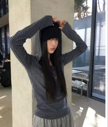 anyonemore 래트 스냅 후드 버튼 T셔츠