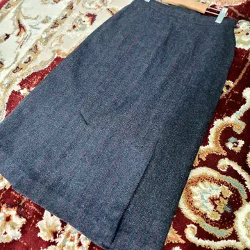 울 종아리 기장 스커트 네이비 스트라이프 롱 USA 미국제