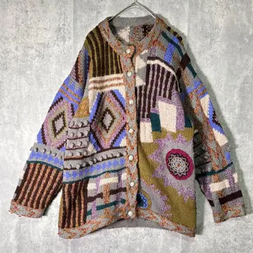 자카드 라메 올 패턴 니트 가디건 입체 디자인 멀티 컬러