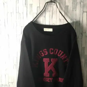 KINGS COUNTY 전면 파일 원단 로고 맨투맨 블랙 블랙 남성용 L