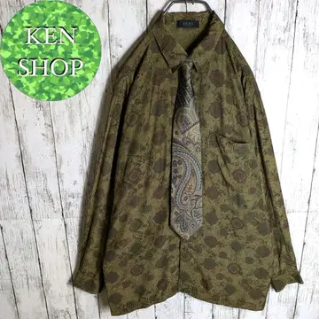 넥타이 셔츠 올리브색 디자인 올 패턴 보태니컬 무늬 빈티지 구제 의류