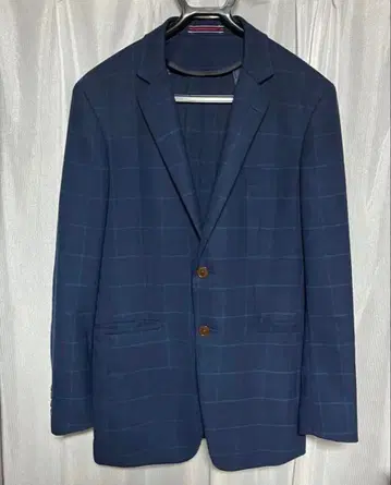 오리히카 네이비 체크 무늬 테일러드 자켓