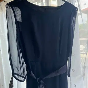 네이비 쉬폰 리본 드레스 라메