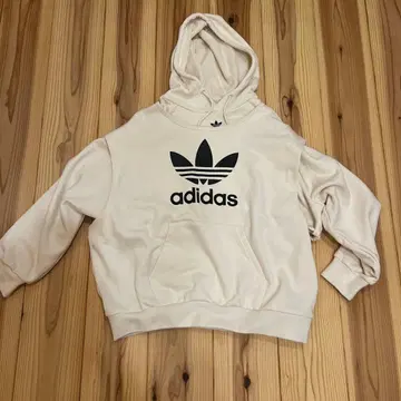 adidas 크림색 후드 부착 크롭 후드티