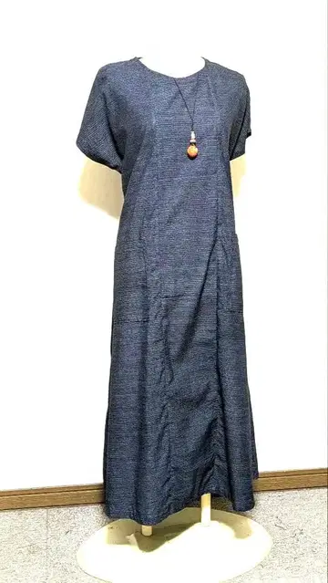 서생 네이비 나염 빈티지 원단 기모노 리메이크 롱 원피스 A 8