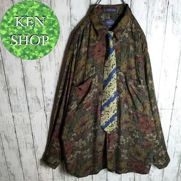 넥타이 셔츠 멀티 컬러 꽃 올 패턴 보태니컬 무늬 빈티지 구제 의류