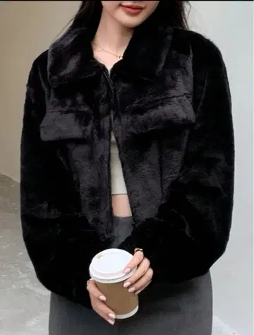 블랙 플리스 크롭 자켓