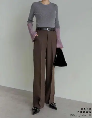 RE:EDIT 컷 트윌 센터 프레스 컬러 슬랙스 다크 브라운 S