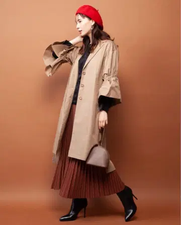 로파지 RAW FUDGE 브라운 플리츠 스커트 롱