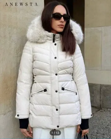 Anewsta 후드 부착 다운 자켓 화이트