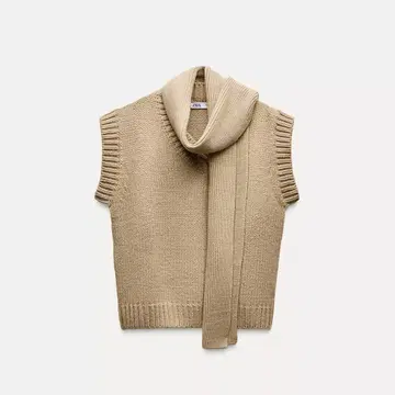 [ zara ] 스카프 포함 니트 베스트 베이지