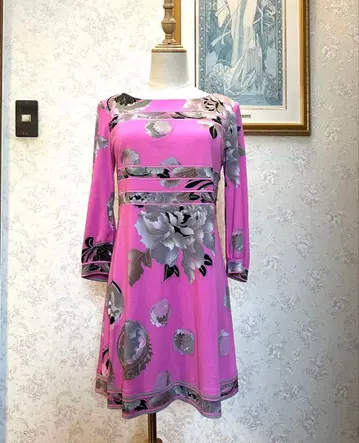 레오나르 칸칸 꽃무늬 튜닉 7부 소매 핑크