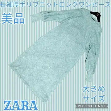 새상품급 ZARA 자라 롱 원피스 니트 긴팔 멜란지 그린 리브 그린