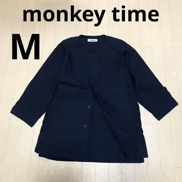 monkey time 7부 소매 노카라 셔츠 히요쿠 버튼 셔츠 네이비