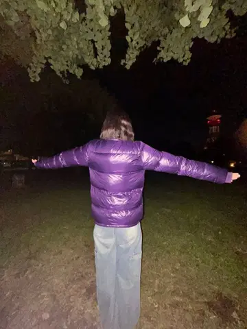 y2k 미세한 광택이 나는 보라색 다운 자켓 gap