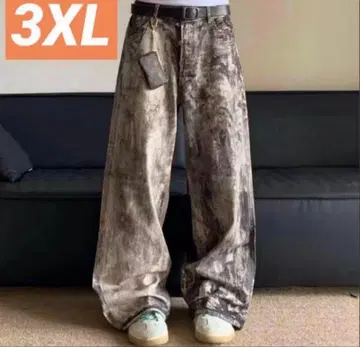 워시드 데님 리얼트리 3XL 배기 팬츠 와이드 팬츠 카모플라주
